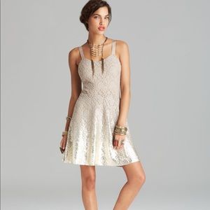 Foiled Ombré Lace Fit & Flare Dress Gold